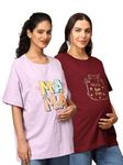 The Mom Store Mom T-Shirt | Cotton | Pre and Post Pregnancy | Quirky Statements | Comfortable | Oversized | Pack of 2 | Maroon & Lavender | 2XL