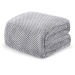 Exclusivo Mezcla Double Size Fleece Bed Blanket, 230x168 CM Soft Jacquard Weave Waffle Pattern Blankets for Bed Settees, Light Grey Blanket