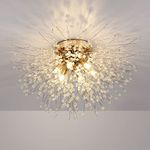 Stepeak Modern Crystal Ceiling Lights Chandelier, Gold Fireworks Ceiling Light, K9 Crystals Chandeliers, 6 G9 LED, Dimmable, Flush Mount Ceiling Lights for Living Room, Bedroom, Dining Room, Hallway