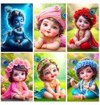 Livizy 6 Cute Baby Krishna poster for Pregnant Women Pack of 6 9x12 Inch - Bal Krishna Posters - Baby Posters for Room Pregnant Women - Bal Krishna Posters for Pregnant Women - God Posters for Wall