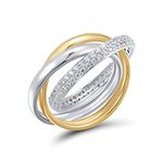 Santuzza 925 Sterling Silver Twisted Two-Color Simulated Diamond Ring Cubic Zirconia Ring for Women (9)