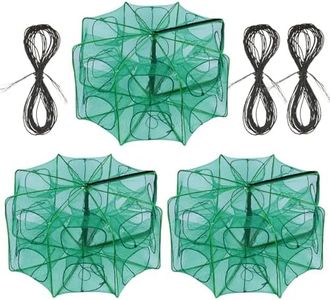 STARVAST 3 PCS Fishing Bait Trap, 12 Holes Portable Nylon Fishing Net Foldable Fish Cast Mesh Trap Net for Fishes, Shrimp, Minnow, Crayfish, Crab, Crawdad