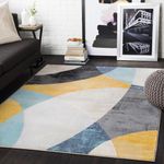 Livabliss Albuquerque Abstract Rug - Area Rugs Living Room 160x220 cm, Dining Room, Lounge, Kitchen, Bedroom - Modern Marble Rug, Soft Luxurious Easy Care Medium Pile Large Rug, Aqua, Grey, Mustard