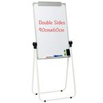 DOEWORKS 90x60cm Magnetic Whiteboard U-Stand/Flipchart Easel, Double Sides Stand White Board Easel, Height Adjustable and Foldable U Stand Easel, White