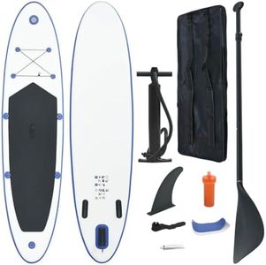 'vidaXL Inflatable Stand Up Paddle Board Set - SUP Surfboard - Blue and White - Includes Oar, Pump, Removable Fin and Carrying Bag - Ideal for Adults