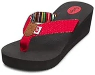 Floopi High Heel Wedge Sandals for Women-Comfort Yoga Mat Footbed for Support, Flip Flop Thong Platforms for Summer (8, Red-519)