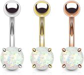 FIFTH CUE 14G Opal Glitter Prong Set Rose Gold IP Over 316L Surgical Steel Belly Button Ring (White 3pcs Combo Gold/RoseGold/Silver)