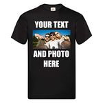 Unisex Personalised T-Shirt Custom Print Tee - Your Own Photo/Design and Text Black