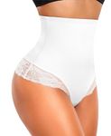 Werena Tummy Control Thong Shapewear for Women Seamless High Waist Shaping Thong Panties Body Shaper Girdle Underwear, #1 White, Medium