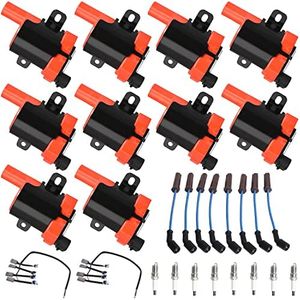 ENA Set of 8 Energy Ignition Coil with 8 Platinum Spark Plug and Blue Wire Set and 8 Connector Compatible with GMC Sierra 1500 4.8L V8 Replacement for UF262