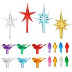 106pcs Christmas Tree Replacement Light Bulbs, Multi-Color Ceramic Christmas Tree Replacement Plastic Pegs with Corrugated Bulb Star Bird Topper Ornaments Christmas Decorations for Ceramic Tree