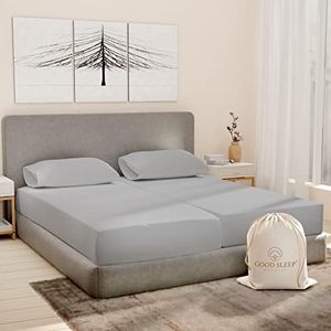 Split King Sheets Sets for Adjustable Bed Cotton, Luxury Sheets, 1000 TC Egyptian Cotton Sheets, 5 Piece 100% Cotton Split King Sheet Set, Sateen Sheets, 2 Fitted - 16" Deep Pocket, Light Gray