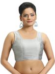 Madhu Fashion Womens Poly Raw Silk Sleeveless Stitched Saree Blouse (Grey; 36)