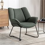 Wahson Modern Accent Chair Linen Occasional Tub Chair Upholstered Armchair with Black Metal Legs, Cocktail Chair for Bedroom/Living Room, Green