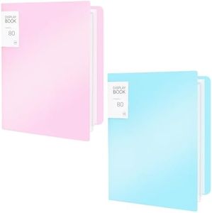 Presentation Binder with Clear Plastic Sleeves, A4 Portfolio Folder for Art, Documents, Certificates, Organizer, for Office and Artwork Storage, 2 Pack 9x12 (Pink+Blue, 80 Pocket)