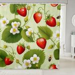 Feelyou Strawberry with Floral Bathroom Waterproof Accessories with 12 Hooks Fruit Shower Curtain for Kids Girls Botanical Flora Leaves Fabric Shower Curtains Soft Curtains,72x72 Inches