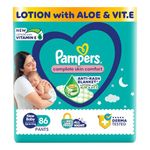 Pampers Complete Skin Comfort Pants, (NB,XS) 86 Count Anti-Rash Blanket, Lotion with Vitamin E & Aloe Vera, New Born, Extra Small Size Baby Diapers, Upto 5kg