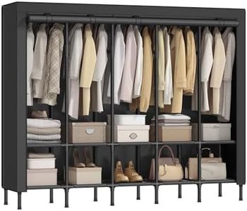 SONGMICS Wardrobe Closet, 83.5 Inch Large Capacity Portable Closet, Clothing Rack, 25 mm Dia,Thick Steel Tubes, Clothes Organizer with Fabric Cover, 5 Hanging Rails, 10 Shelves, Ink Black URDR095B01