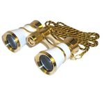 HQRP 3 x 25 Opera Binoculars/Theater Glasses w/Crystal Clear Optic (CCO) White pearl with Gold Trim w/Necklace Chain