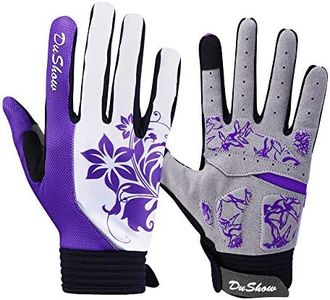 DuShow Cycling Gloves Women Full Finger Mountain Bike Riding Biking Gloves for Women Touchscreen Gel Padded Bicycle Gloves Motorcycle Cycle Gym Sport Workout Training Outdoor Gloves(Purple Floral,M)