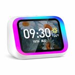 JASIFS AI Voice Assistant Smart Digital Alarm Clock with Wireless Bluetooth 5.4 Speaker & Dynamic RGB Light,HI-FI Stereo Sound,HD Large Touchscreen Display, Hand Free Calling,Weather Forecast (White)