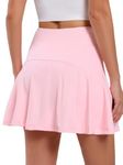 Soudittur Women's Pleated Tennis Skirt with Shorts Athletic Golf Skort Activewear Sport Workout Running Skirts with Zipper Pocket High Waist(Pink, M)