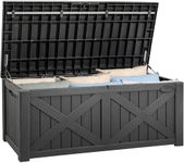 YITAHOME 120 Gallon Large Deck Box with X-Shaped Front, Resin Outdoor Storage Boxes, Waterproof Cushion Storage Bench for Patio, Pool Supplies, Garden Tools - Lockable, Dark Gray