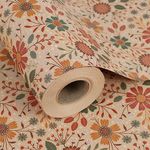 Aimyoo Floral Kraft Wrapping Paper Jumbo Roll, All Occasion Vintage Flower Gift Wrap for Wedding Birthday Bridal Shower, 17 inch x 60 ft