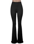 Nuofengkudu Black Wide Leg Trousers Women Bootcut High Waisted Pyjama Bell Bottoms Tights Stretch Lightweight Soft Plain Flared Leggings Yoga Pants Palazzo Dance Loungewear Leisure Outdoor L