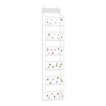 Kntiwiwo Over The Door Organizer Hanging Storage, Closet Door Organizer Baby Storage with 6 Clear Plastic Pockets & 2 Big Metal Hooks & Sticker for Cosmetics, Bathroom, Nursery and Sundries