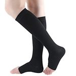 Bacophy 2 Pairs Compression Socks 15-20 mmHg for Women and Men, Knee Length Open Toe Firm Support Calf Stocking, Graduated Hosiery for Fitness, Flight, Running Marathon