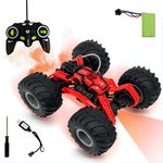 Toyshine Remote Control Rechargeable Full Function 2.4Ghz RC Car with Booster Spray Function Off Road Drift Race Car Toy 360° Rotating Stunt Performing Toy for Kids Boys Girls - Red