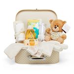 Baby Box Shop - 11 Newborn Baby Gifts, Ideal for Baby Shower Gifts & Gender Reveals - Baby Hamper in Cream Includes Baby Essentials for Newborn Unisex & Plush Teddy Bear (Cream)