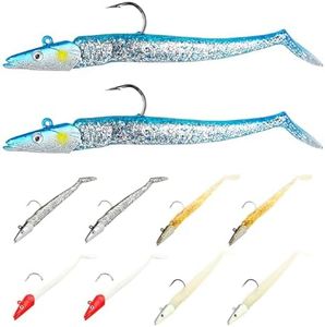 10PCS T-Tail Soft Fishing Lures with Jig Heads,11cm Realistic Fishing Lure with 3D Eyes Paddle Tail Soft Fish Baits Saltwater Cod Sand Eel Bass Lures for Sea Bass Pike Trout Uk Sea
