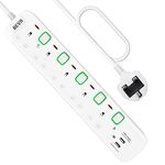 3M Extension Lead with USB Slots, 5 Way Power Extension with 2 USB, BEVA Multi Plug Extension with Individual Switches, Wall Mountable Power Strip for Home Office