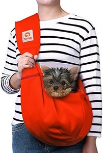 Tomkas Small Dog Cat Sling Carrier Puppy Purse Travel Wrap Soft Crossbody Pet Bag (Red, M - Zip Pocket & Adjust Strap)