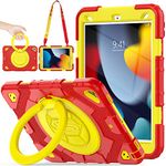 SEYMAC stock Case for iPad 9th/8th/7th Generation 2021/2020/2019, [Full-Body][Shock Proof] Case with 360 Degree Handle Ring Folding Stand Case for iPad 9th/8th/7th Gen 10.2 Inch (Red+Yellow)