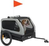 PawHut Dog Bike Trailer, Pet Cart Bicycle Carrier, Universal Bicycle Coupler, Flip-Down Ramp Tailgate, Reflectors, Flag, Easy Release to Store, Supports up to 44 lbs, Grey