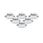 LaOpala Diva, Sovrana Collection, Opal Glass Cup & Saucer Set 12 pcs, Persian Grey, White