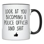 YouNique Designs Police Academy Graduation Mug, 11 Ounces, Law Enforcement Graduation Cup, New Police Officer Coffee Mug, Police Gifts for Men (Black Handle)