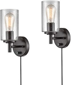 DANSEER Contemporary Oil Rubbed Bronze Bubble Glass Wall Sconces Set of Two Sconce Plug in with Switch