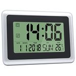 HeQiao Slim Large LCD Digital Alarm Clock Day Date Digital Calendar Day Clock Large Digital Wall Clock Silent Desk Clocks Battery Alarm Clock (Alarm Timer & Temperature Function)