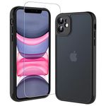 ottpluscase for iPhone 11 Case, Phone Case for iPhone 11 with Screen Protector, Shockproof Military Protective, Translucent Matte Back Full Camera Protector Slim Phone Cover for iPhone 11 6.1", Black