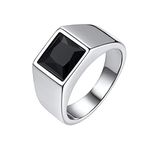 Bestyle Stainless Steel Square 8mm*8mm Black Onyx Ring for Men-Black Gemstone Signet Pinky Ring-Solid Chunky Thick Men Band Ring Simple Ring Stackable, Size 10