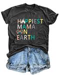 Magical Shirt for Women Happiest Mama On Earth Tee Magic Kingdom Castle Tshirt Family Holiday Vacation Short Sleeve Top, Grey, Small