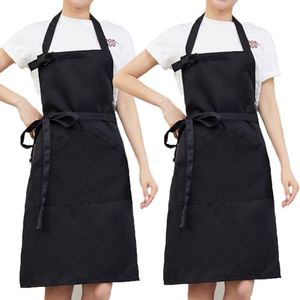 Reyoung 2 pcs Adjustable Bib Apron with Pocket Extra Long Ties Kitchen Home Cooking, Kitchen Crafting BBQ Drawing