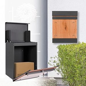 ML-Design Paketbriefkasten 44x35x58 cm Anthrazit-Holzoptik verzinkter Stahl Wandmontage/freistehend Paketbox mit Zylinderschloss Paketkasten mit Rückholsperre Postkasten Briefkasten für alle Zusteller
