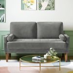 Vesgantti Small 2 Seater Sofa, Comfy Sofa Couch with Spring Cushion, Velvet Sofa with Wood Legs, Modern Love Seat Sofa, Sofa 2 Seater for Living Room, Small Sofa for Bedroom, Greyish Green Office Sofa