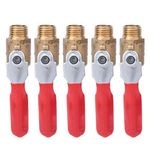 OKBY Ball Valves - 5 Pcs Double Male Thread G1/4 Brass Valve Air Compressor Accessory Tubing Pipe Hose Air Tool with Red Shank