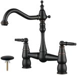 Bridge Centerset Kitchen Faucet for Sink, Deck Mount Brass Vintage Farmhouse Kitchen Faucet, 2 Handle 2 Hole 360 Degree Swivel Copper Faucet, Oil Rubbed Bronze